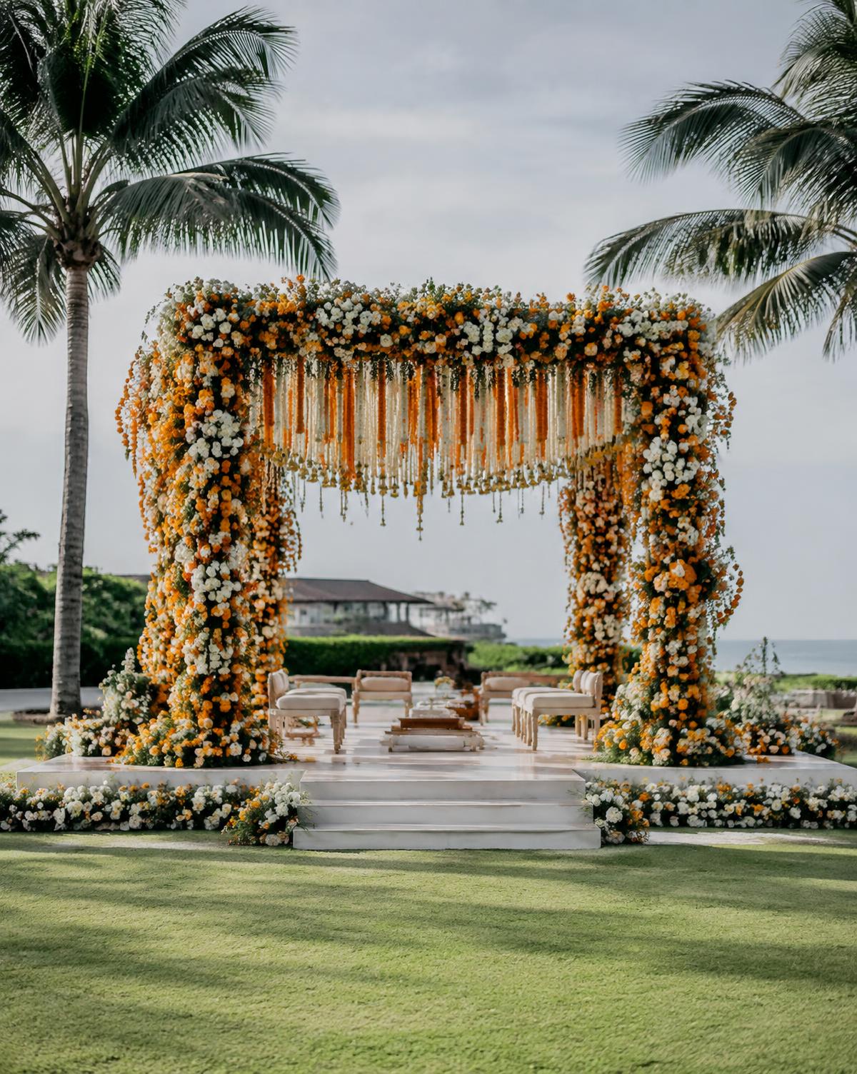 Floral wedding ceremony on the lawn
